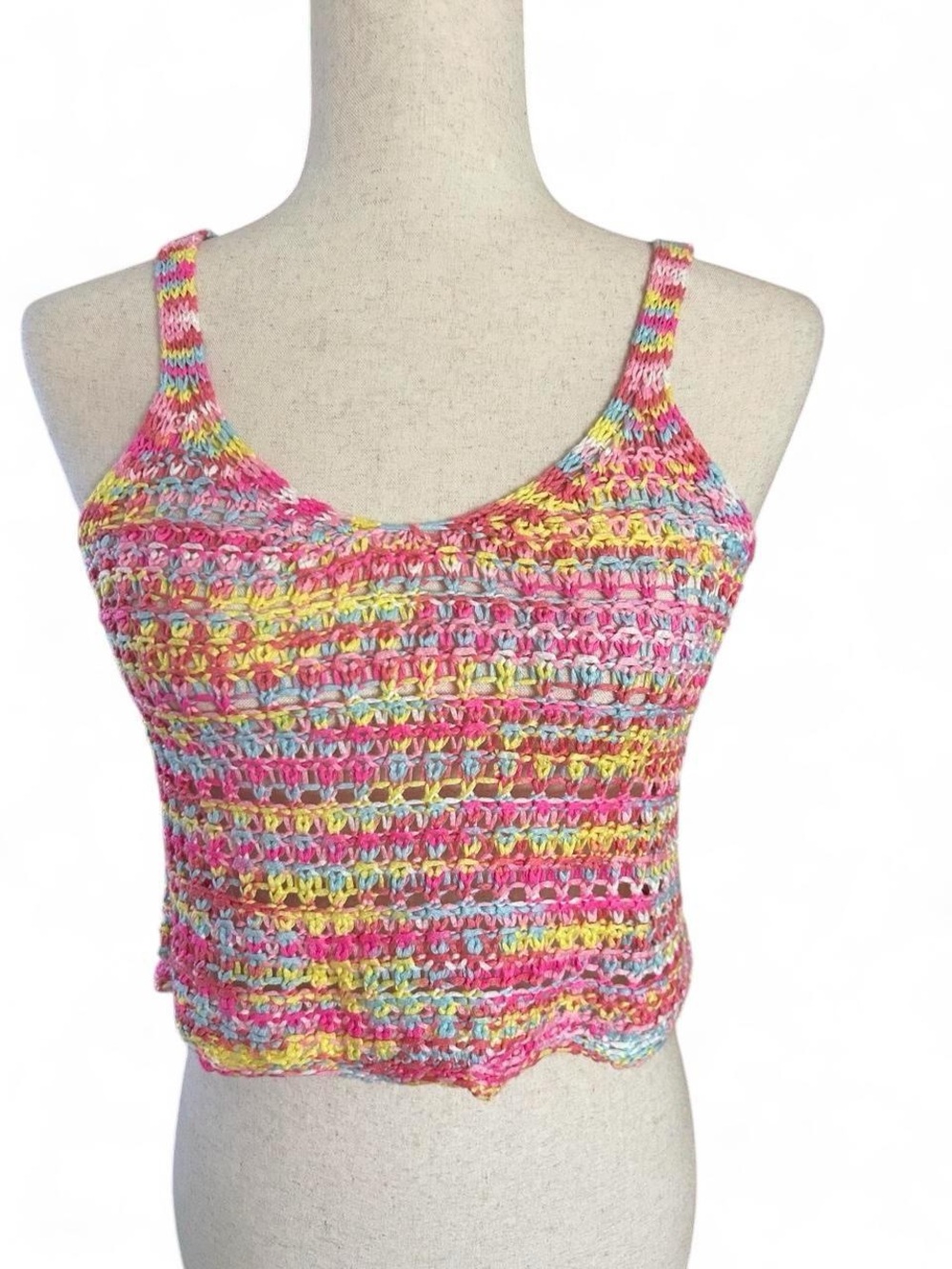 Vici Colorful Whimsical Crochet Short Tank Top
